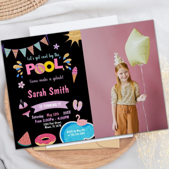 Pink Watermelon Pool Birthday Invitations w photo (Pink Watermelon Pool Birthday Invitations w photo)