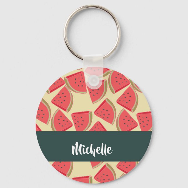 Pink watermelon slices on yellow key ring (Front)