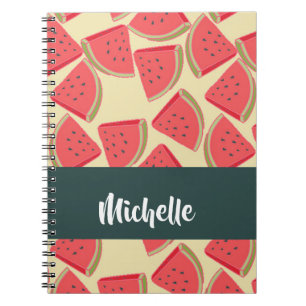 Pink watermelon slices on yellow notebook