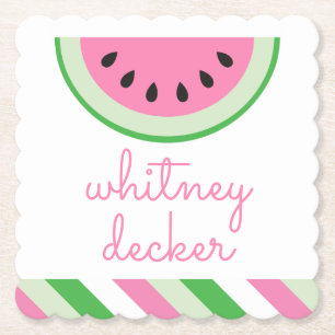 Pink Watermelon Stripe Personalised Paper Coasters