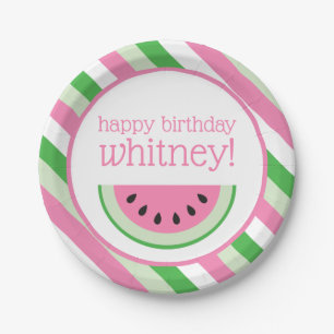 Pink Watermelon Stripes Personalised Party Plates