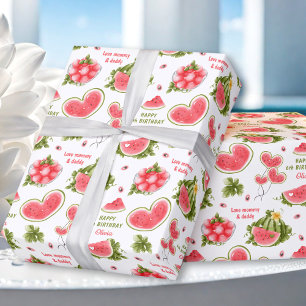 Pink Watermelon Summer Birthday Name Text Wrapping Paper