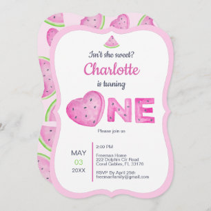 Pink Watermelon Themed 1st Birthday Party Invite
