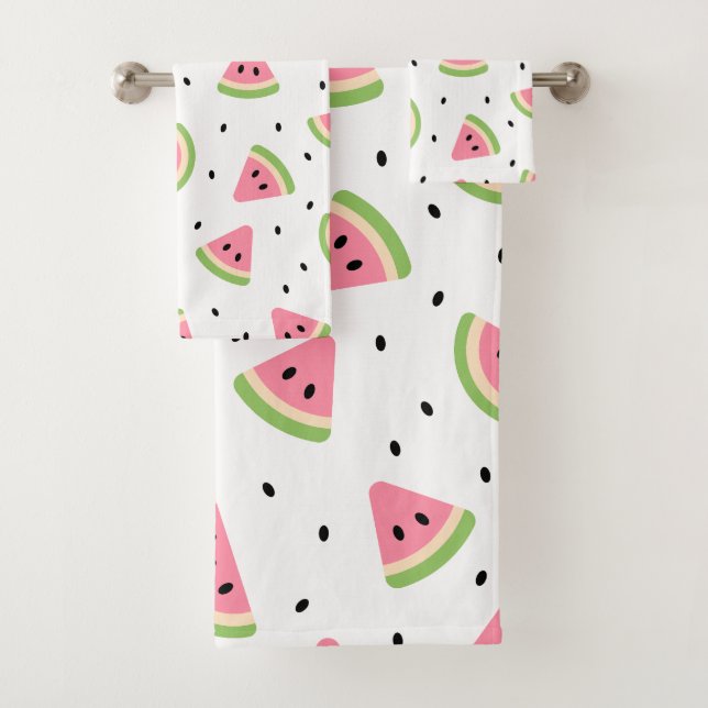 Pink Watermelons, Watermelon Seeds, Summer Pattern Bath Towel Set (Insitu)