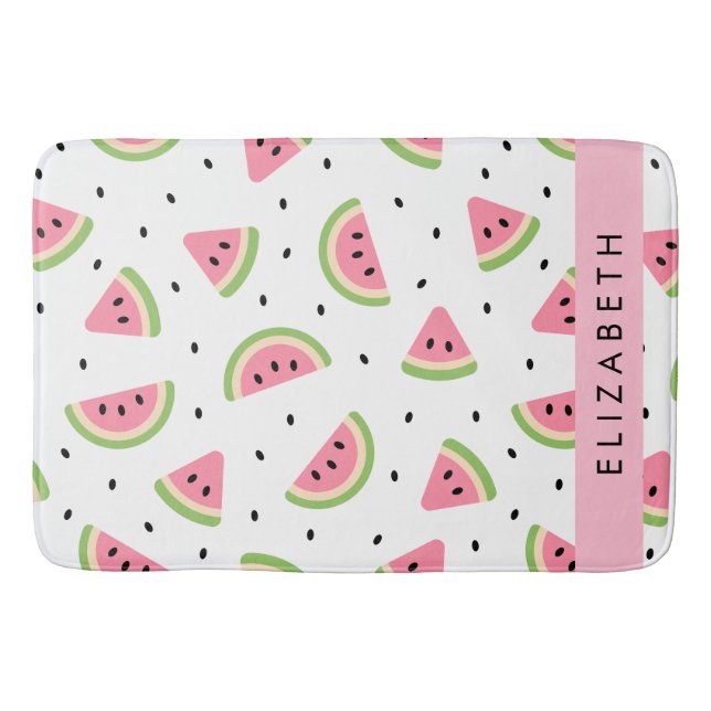 Pink Watermelons, Watermelon Seeds, Your Name Bath Mat (Front)