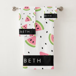Pink Watermelons, Watermelon Seeds, Your Name Bath Towel Set