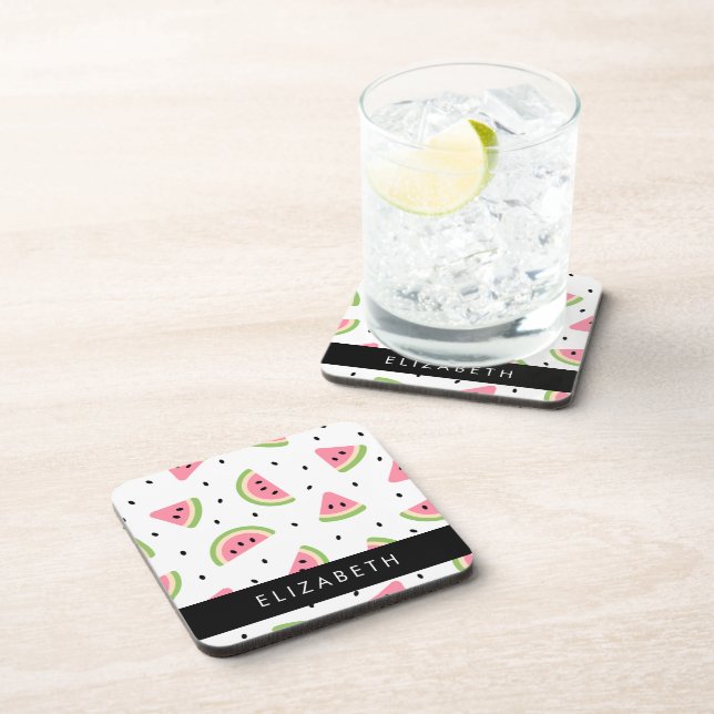 Pink Watermelons, Watermelon Seeds, Your Name Coaster (Right Side)