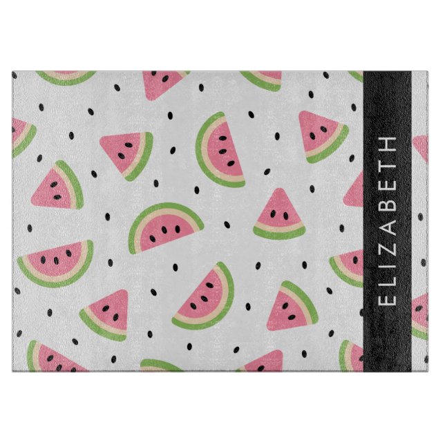 Pink Watermelons, Watermelon Seeds, Your Name Cutting Board (Front)