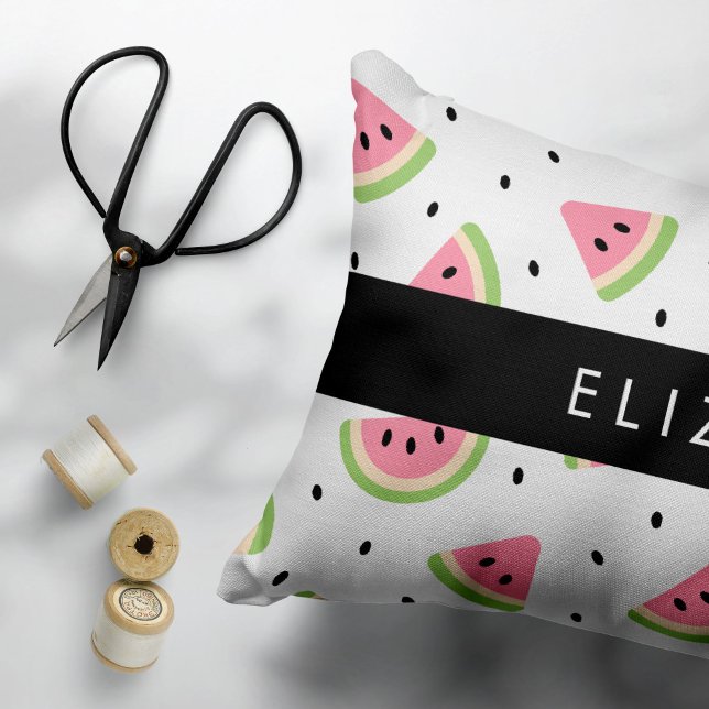 Pink Watermelons, Watermelon Seeds, Your Name Decorative Cushion (Creator Uploaded)