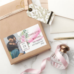 Pink Wave & Floral Wedding Sticker