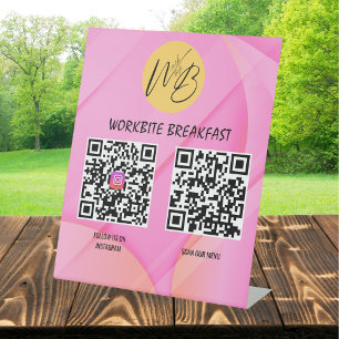 Pink Wave Modern Restaurant Menu Instagram Qr Code Pedestal Sign