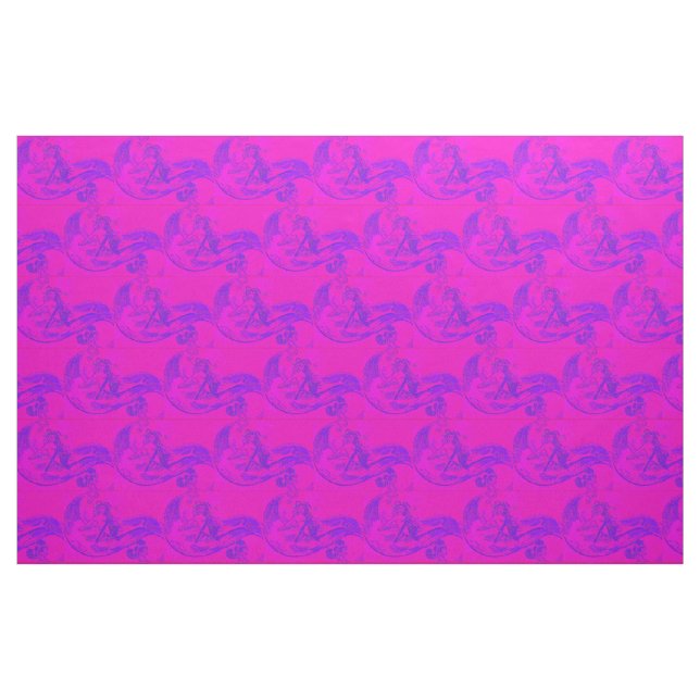 pink wave rider mermaids pattern fabric (Fat Quarter)
