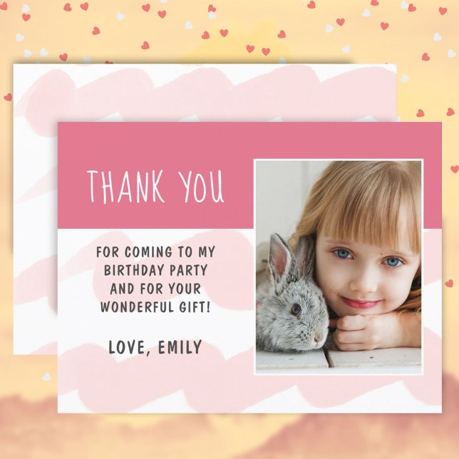 Pink Wave Watercolor Girl Photo Thank you  Postcar Postcard (Creator Uploaded)