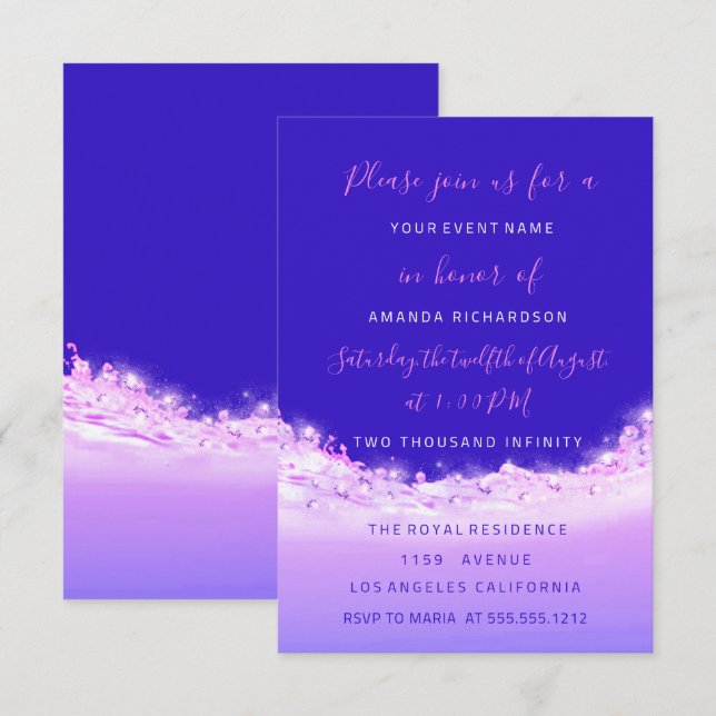 Pink Waves Ocean Pink Purple Ombre Bridal Sweet 16 Invitation (Front/Back)