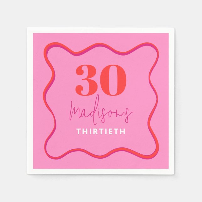 Pink Wavy 30th Birthday Party  Napkin (Front)