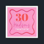 Pink Wavy 30th Birthday Party  Napkin<br><div class="desc">Celebrate the big "dirty thirty" milestone in style with our personalised 30th birthday party napkins. These custom beverage napkins are the perfect addition to your birthday party decor, adding a personal touch to the festivities. Our 30 cocktail napkins are not only stylish but also practical, ensuring easy cleanup throughout the...</div>