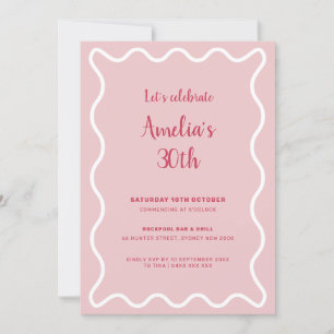 Pink Wavy Border Birthday Invitation