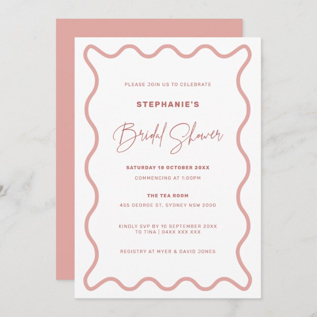 Pink Wavy Border Bridal Shower Invitation (Front/Back)