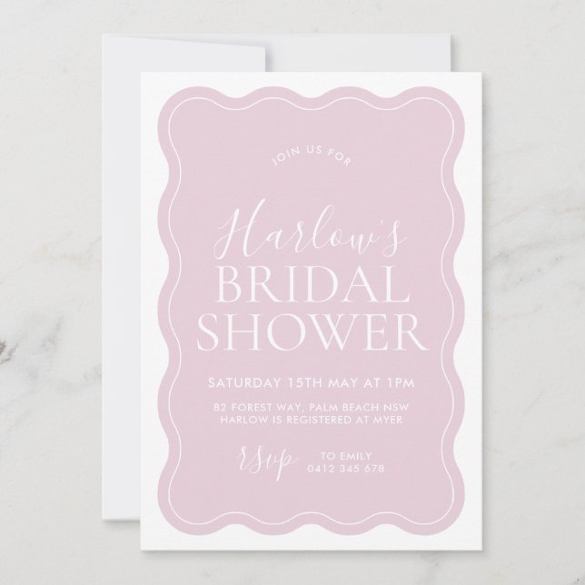 Pink Wavy Border Bridal Shower Invitation (Front)
