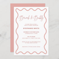 Pink Wavy Border Brunch and Bubbly Invitation