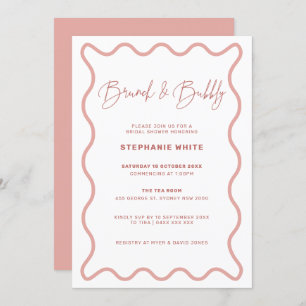 Pink Wavy Border Brunch and Bubbly Invitation