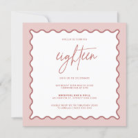 Pink Wavy Border Eighteen Birthday Invitation