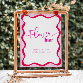 Pink Wavy Border Flower Bar Make a Bouquet Favours Pedestal Sign