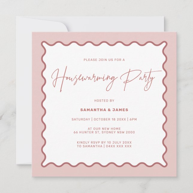 Pink Wavy Border Housewarming Party Invitation (Front)