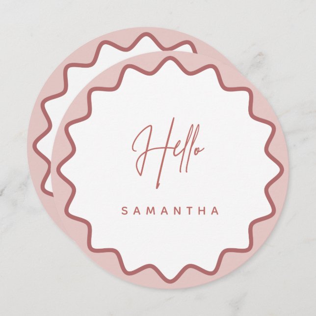 Pink Wavy Border Menu Card with Name (Front/Back)