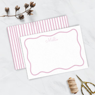 Pink Wavy Border Personalised Note Card