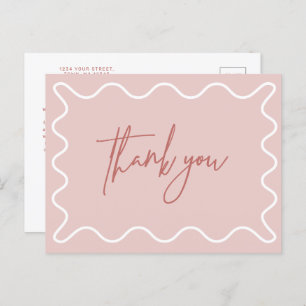 Pink Wavy Border Thank You postcard