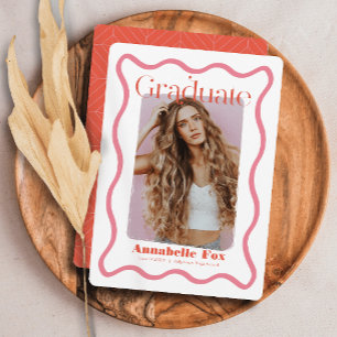 Pink Wavy Frame Photo Graduation Announcement