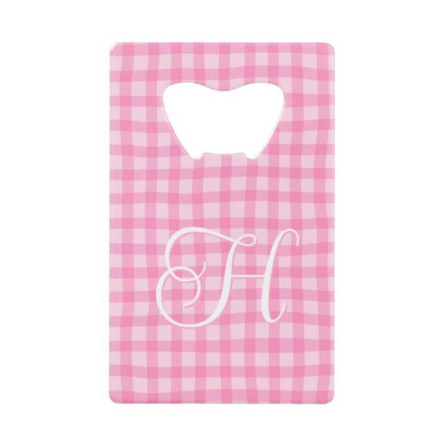 Pink Wavy Gingham Girly Curly Calligraphy Monogram (Front)