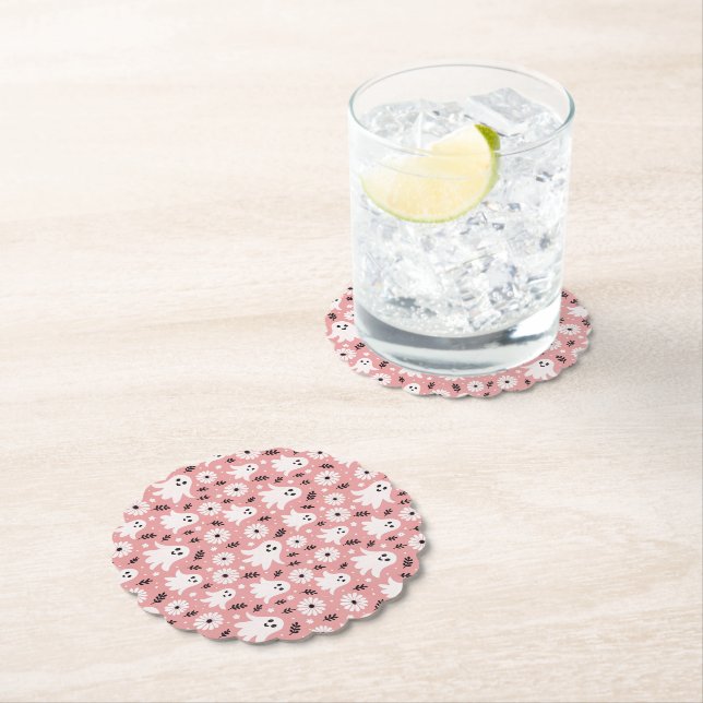 Pink Wavy Halloween Paper Coaster (Insitu)
