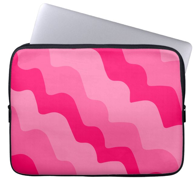 Pink wavy ocean waves gradient  laptop sleeve (Front)