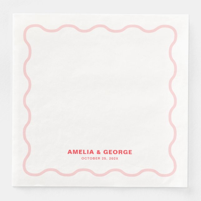 Pink Wavy Retro Wedding Napkin (Front)