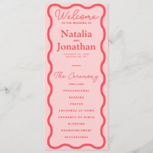Pink Wavy Retro Wedding Programme
