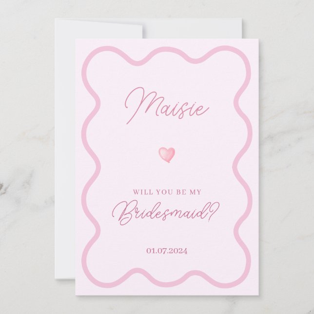 Pink wavy will you be my bridesmaid proposal card (Front)