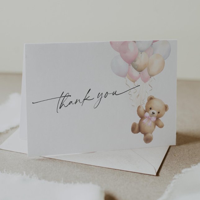 Pink We Can Bearly wait Baby Girl Shower Thank You Card (Pink We Can Bearly Wait, Teddy Bear Gender Neutral baby Shower Thank you Cards.)