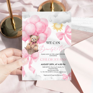 Pink We Can Bearly Wait Baby Shower Invitation