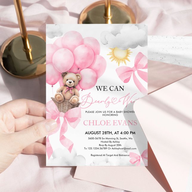 Pink We Can Bearly Wait Baby Shower Invitation (Creator Uploaded)