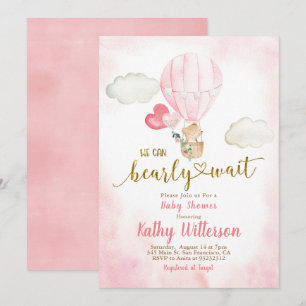 Pink We can Bearly Wait Baby Shower Invitation