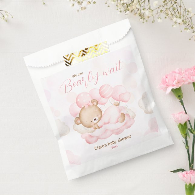 Pink We Can Bearly Wait Bear Baby Shower Favour Ba Bags (Sealed)