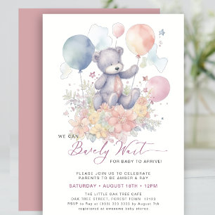 Pink We Can Bearly Wait Cute Girl Baby Shower Invitation