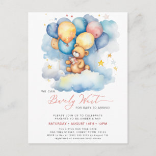 Pink We Can Bearly Wait Cute Girl Baby Shower Invitation Postcard