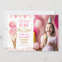 Pink We Scream Four Ice Cream 4th Birthday Photo