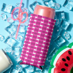 Pink weave pattern on white seltzer can cooler