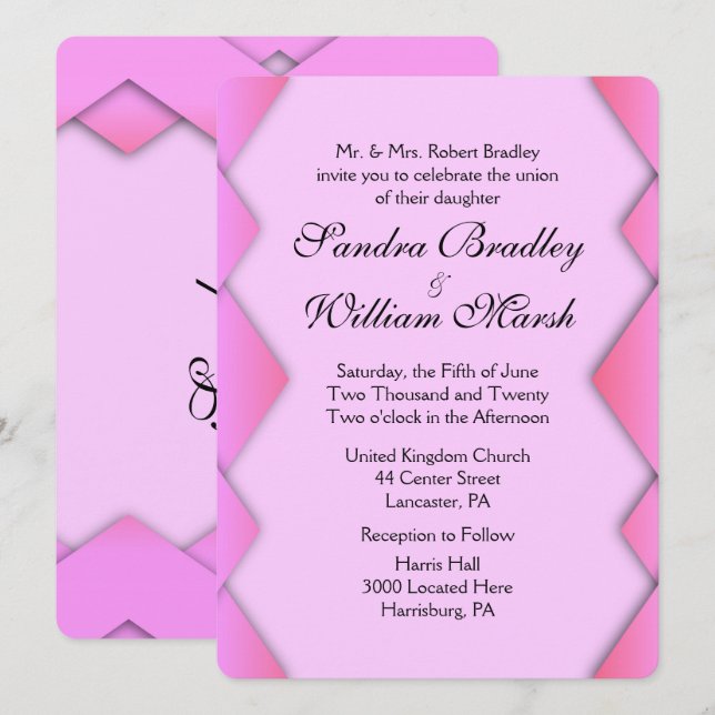 Pink Weave Wedding Invitation (Front/Back)