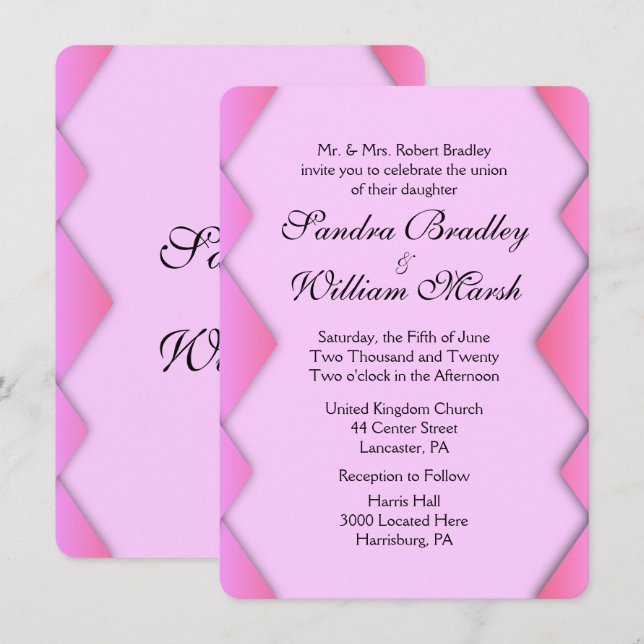 Pink Weave Wedding Wedding Invitation (Front/Back)