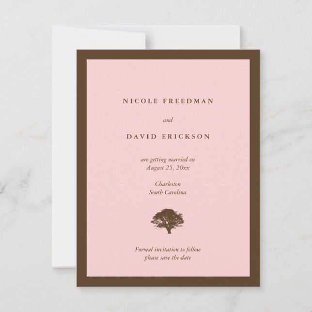 Pink wedding announcement oak tree save the date (Front)